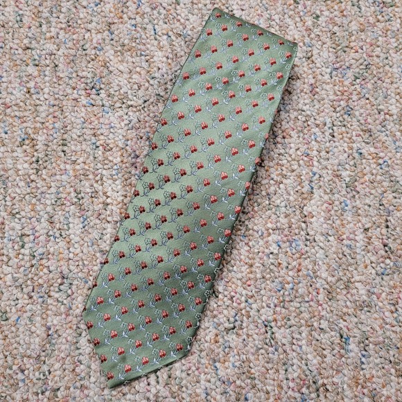 Ermenegildo Zegna Tie Mens Green Silk Floral Jacquard Pattern Made In Italy